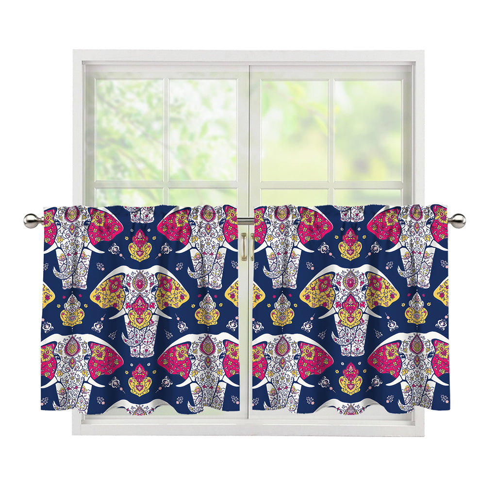 Indian Floral Elephant Pattern Print Tier Curtains