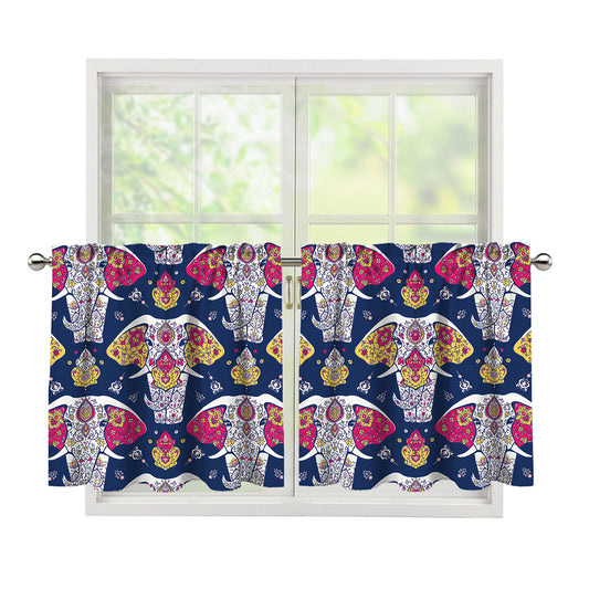 Indian Floral Elephant Pattern Print Tier Curtains