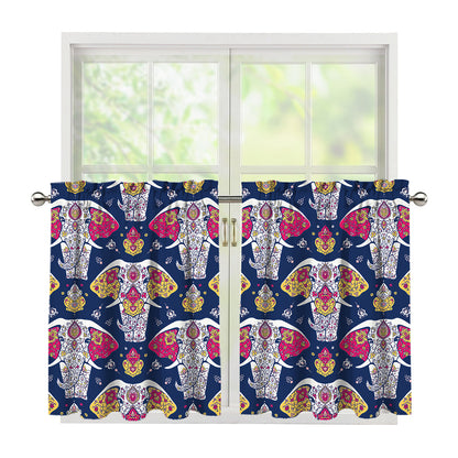 Indian Floral Elephant Pattern Print Tier Curtains