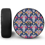 Indian Floral Elephant Pattern Print Tire Cover With Camera Hole