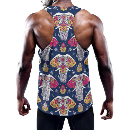 Indian Floral Elephant Pattern Print Training Tank Top