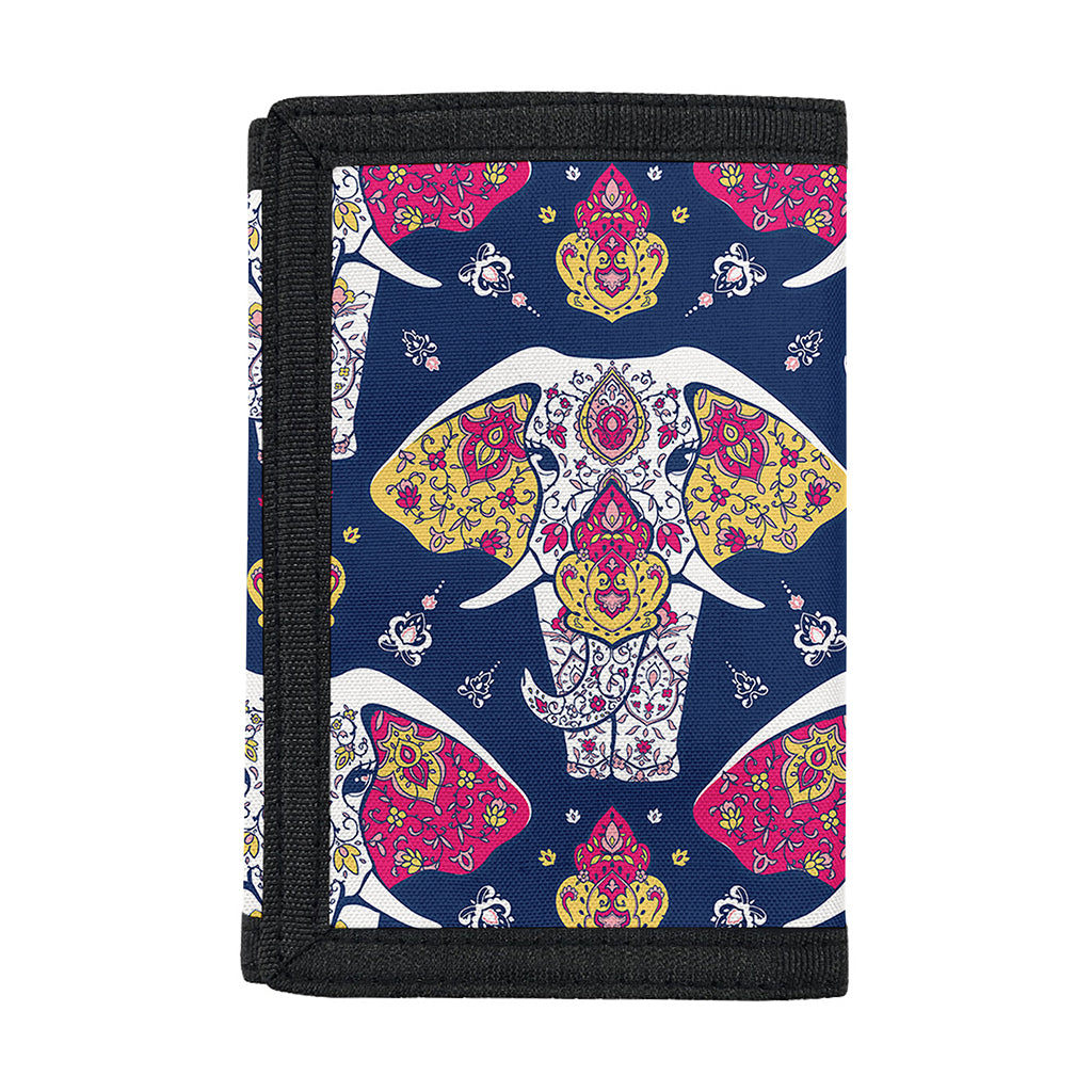Indian Floral Elephant Pattern Print Trifold Wallet
