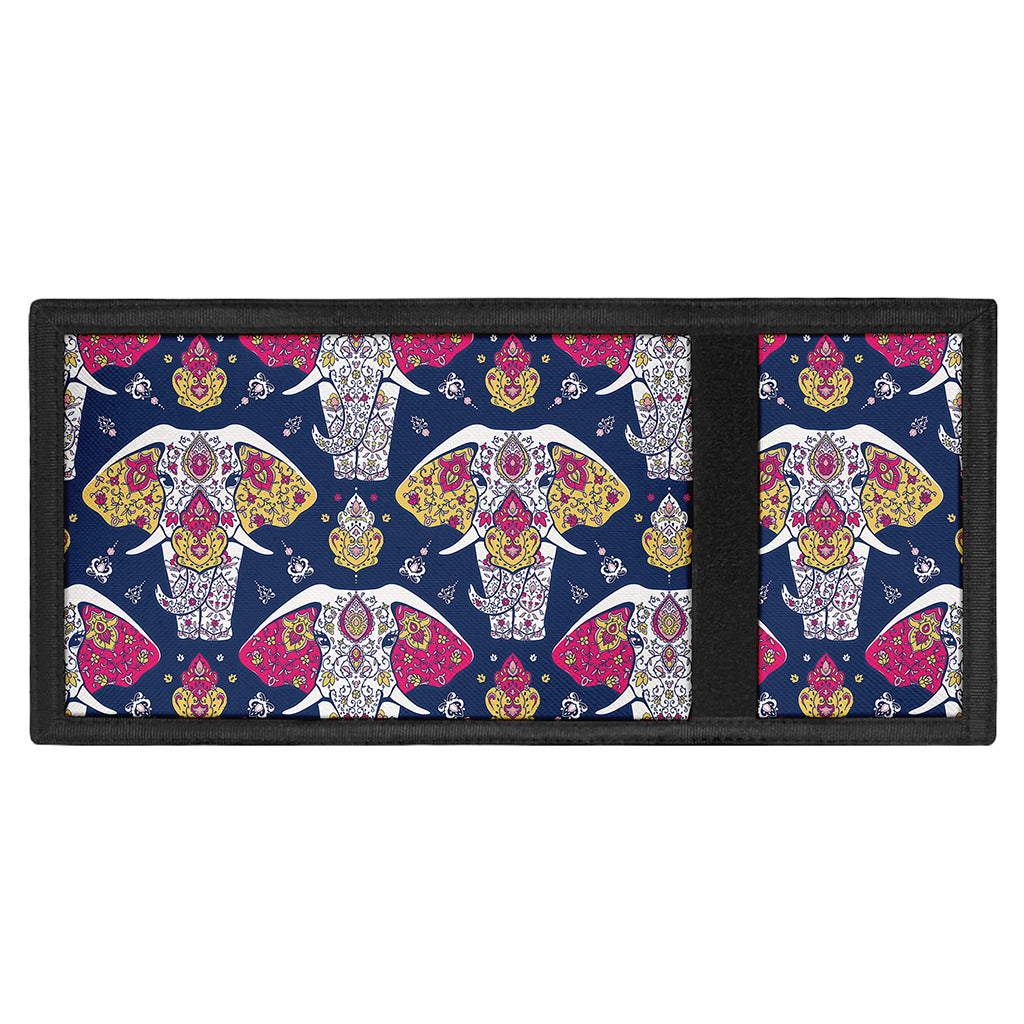 Indian Floral Elephant Pattern Print Trifold Wallet