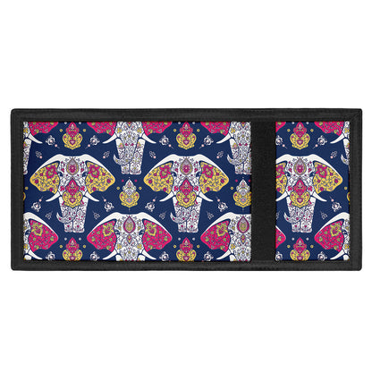 Indian Floral Elephant Pattern Print Trifold Wallet