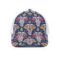 Indian Floral Elephant Pattern Print White Mesh Trucker Hat