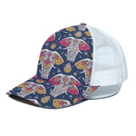 Indian Floral Elephant Pattern Print White Mesh Trucker Cap