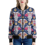 Indian Floral Elephant Pattern Print Women's Bomber Jacket
