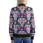 Indian Floral Elephant Pattern Print Women's Bomber Jacket