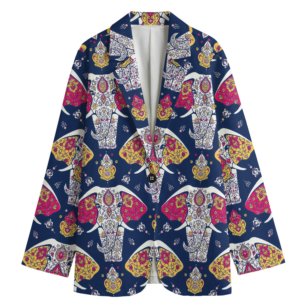 Indian Floral Elephant Pattern Print Women's Cotton Blazer