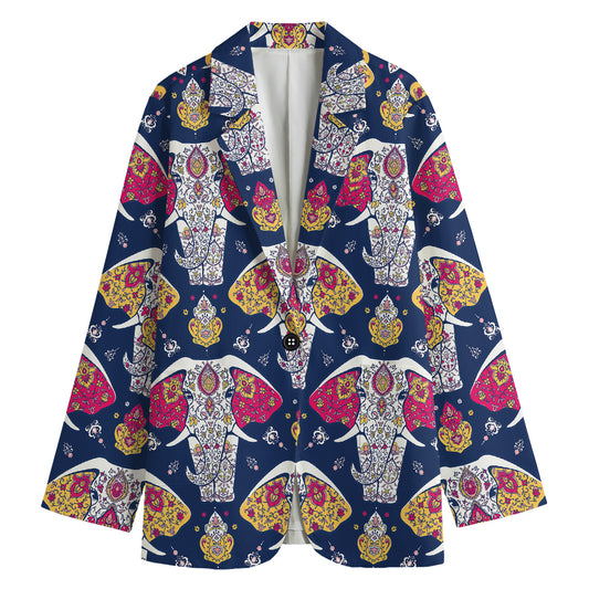 Indian Floral Elephant Pattern Print Women's Cotton Blazer