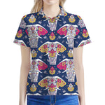 Indian Floral Elephant Pattern Print Women's Polo Shirt