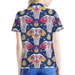 Indian Floral Elephant Pattern Print Women's Polo Shirt