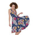 Indian Floral Elephant Pattern Print Sleeveless Knee Length Dress