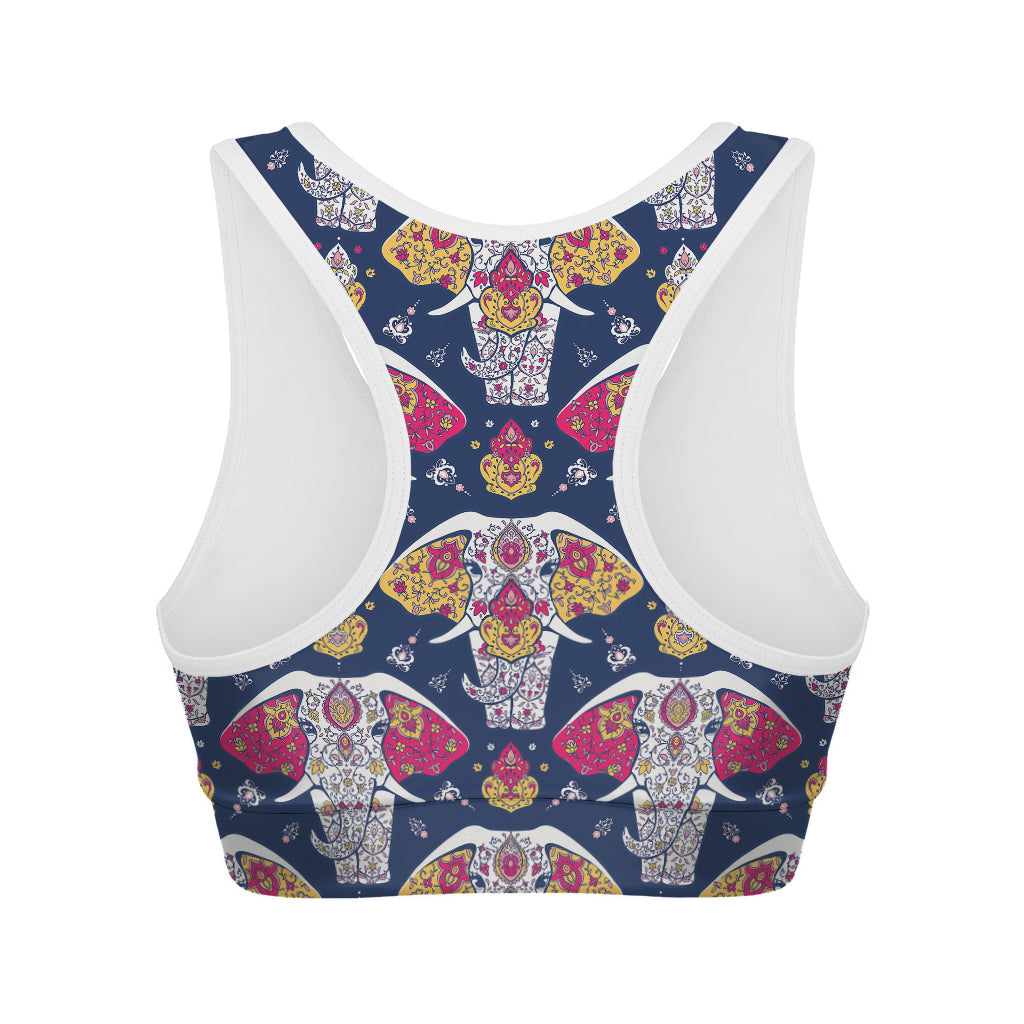 Indian Floral Elephant Pattern Print Women's Sports Bra