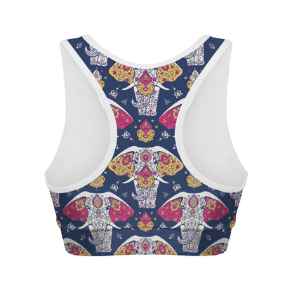 Indian Floral Elephant Pattern Print Women's Sports Bra