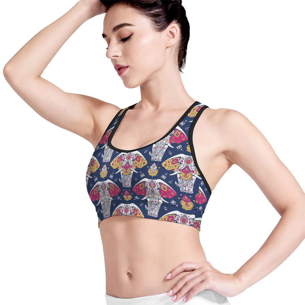 Indian Floral Elephant Pattern Print Women's Sports Bra