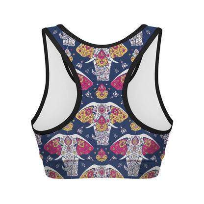 Indian Floral Elephant Pattern Print Women's Sports Bra