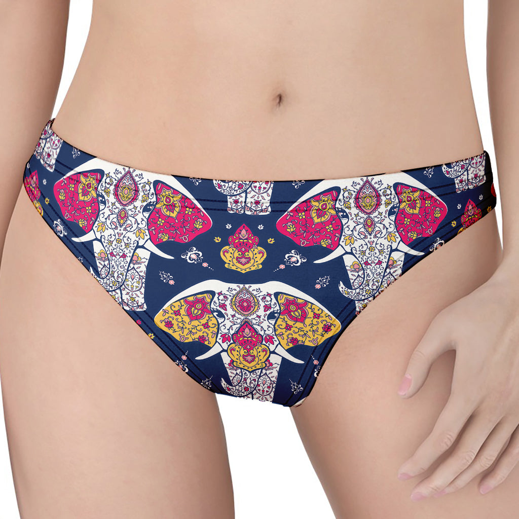 Indian Floral Elephant Pattern Print Women's Thong