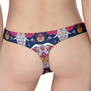 Indian Floral Elephant Pattern Print Women's Thong