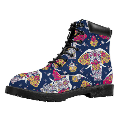 Indian Floral Elephant Pattern Print Work Boots