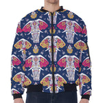 Indian Floral Elephant Pattern Print Zip Sleeve Bomber Jacket