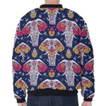 Indian Floral Elephant Pattern Print Zip Sleeve Bomber Jacket