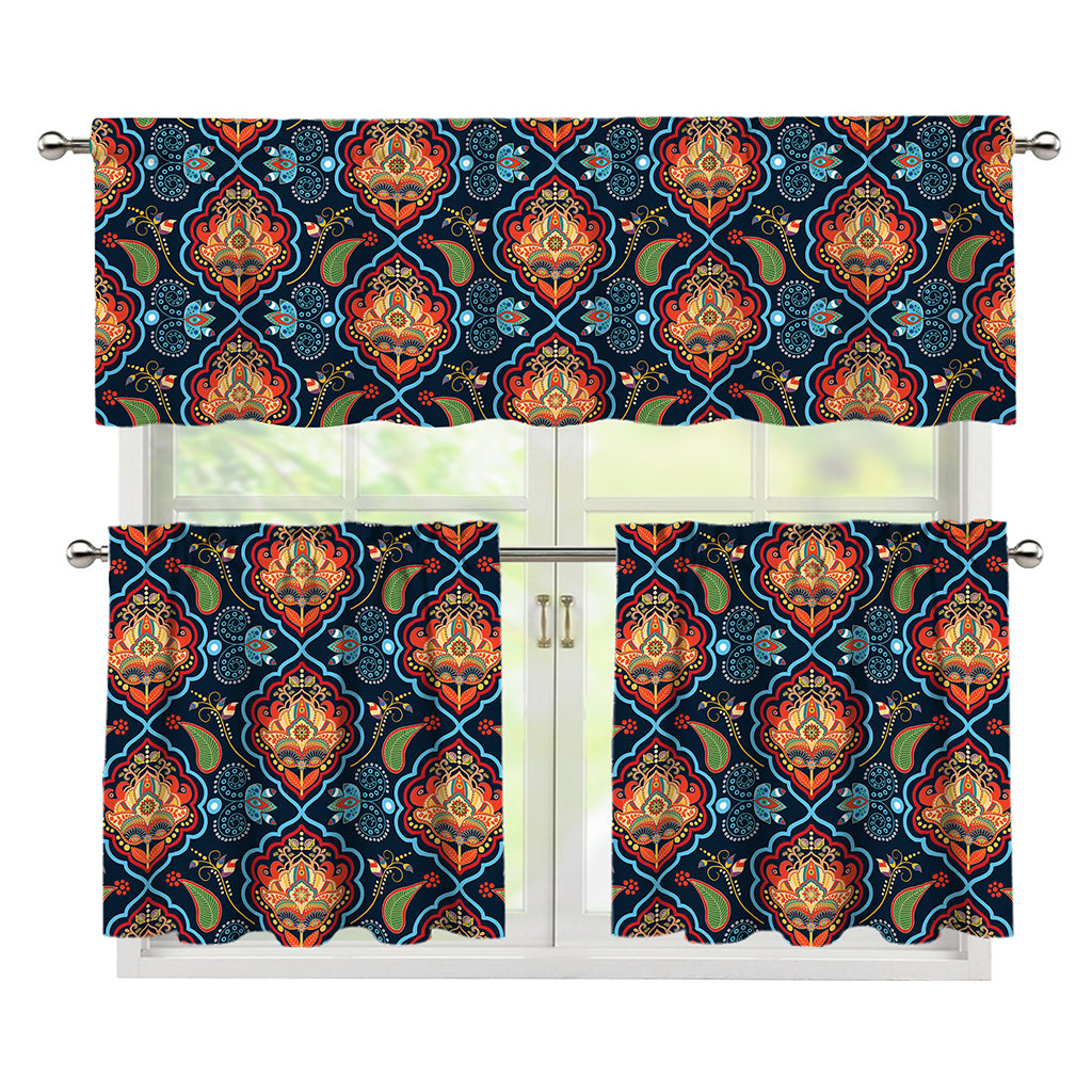 Indian Floral Paisley Pattern Print 3 Piece Kitchen Curtains