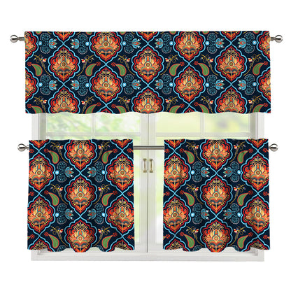 Indian Floral Paisley Pattern Print 3 Piece Kitchen Curtains