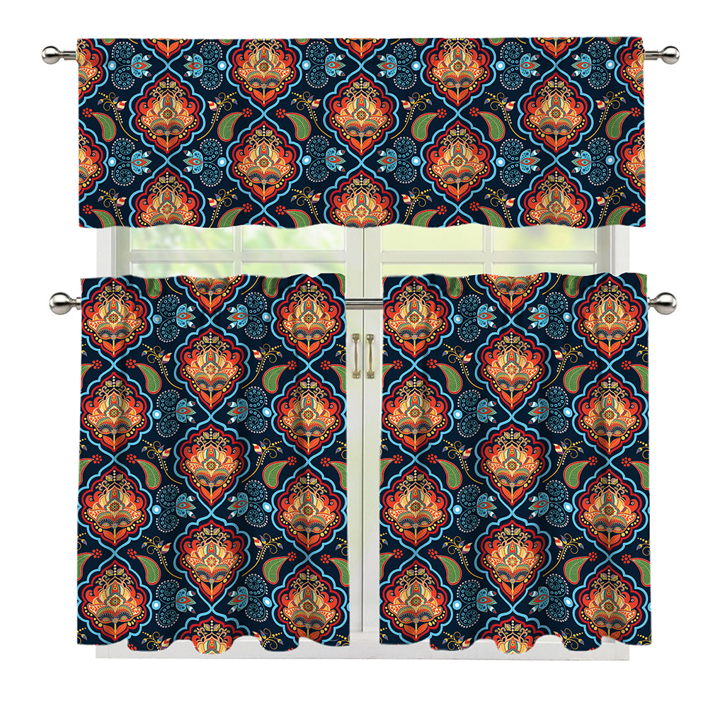 Indian Floral Paisley Pattern Print 3 Piece Kitchen Curtains