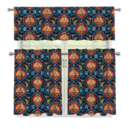 Indian Floral Paisley Pattern Print 3 Piece Kitchen Curtains