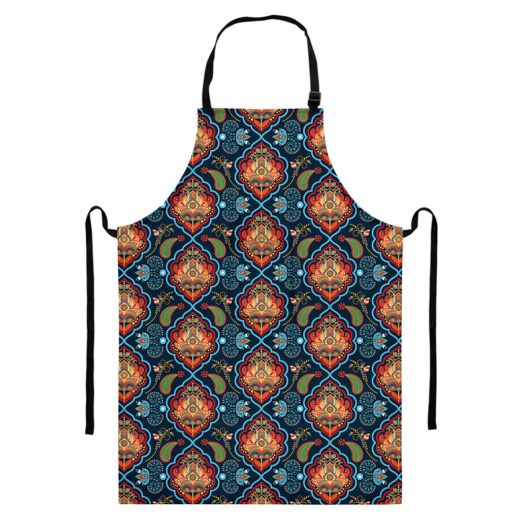 Indian Floral Paisley Pattern Print Bib Apron With Pocket