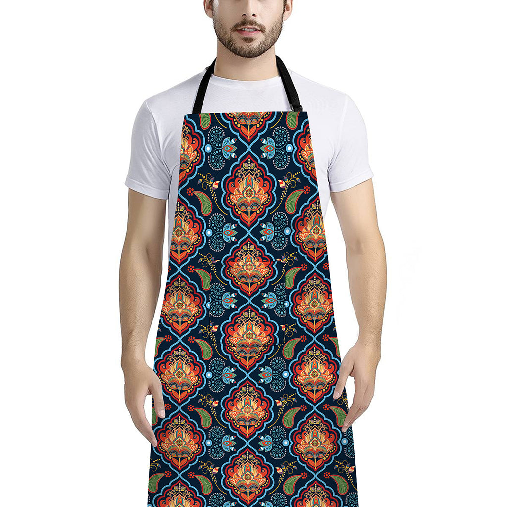 Indian Floral Paisley Pattern Print Bib Apron With Pocket