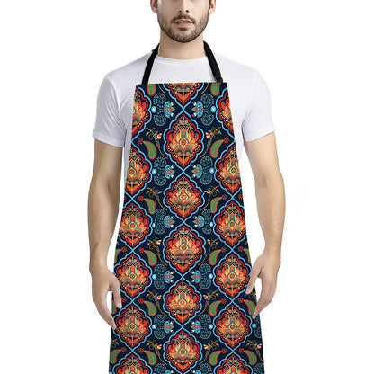 Indian Floral Paisley Pattern Print Bib Apron With Pocket