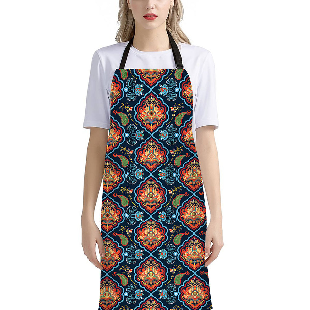 Indian Floral Paisley Pattern Print Bib Apron With Pocket