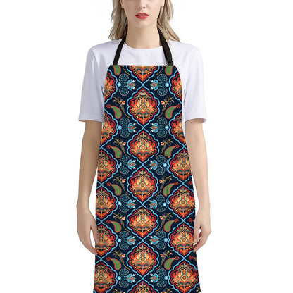 Indian Floral Paisley Pattern Print Bib Apron With Pocket