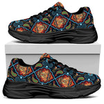 Indian Floral Paisley Pattern Print Black Chunky Shoes
