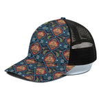 Indian Floral Paisley Pattern Print Black Mesh Trucker Cap