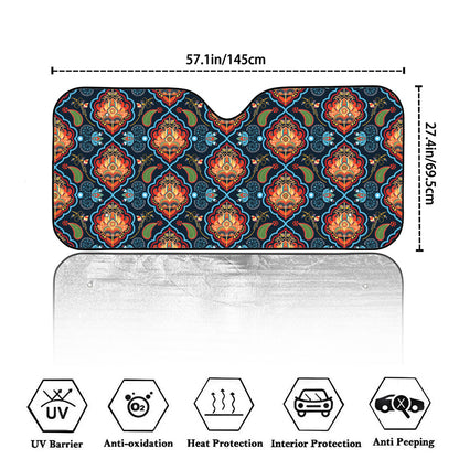 Indian Floral Paisley Pattern Print Car Windshield Sun Shade
