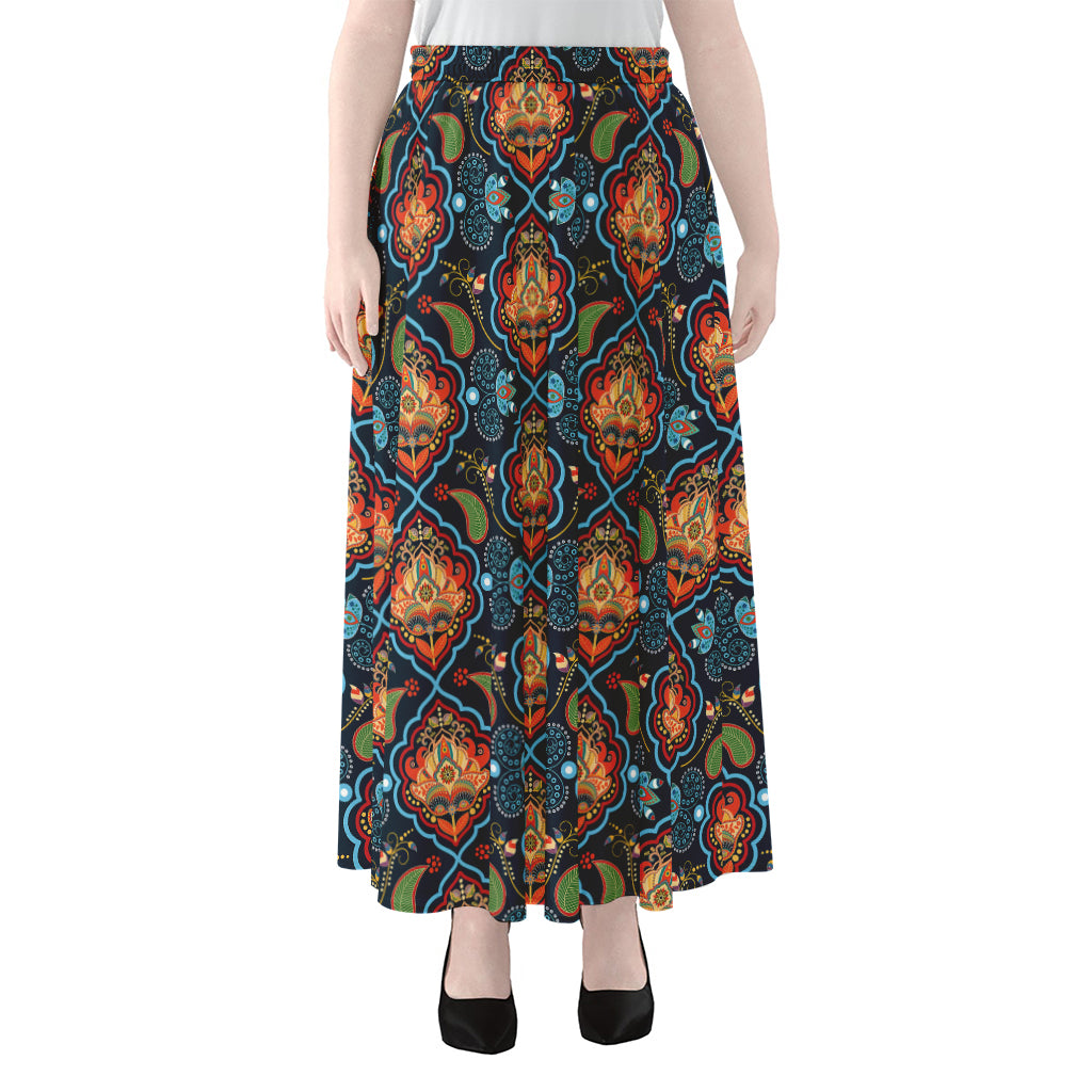 Indian Floral Paisley Pattern Print Chiffon Maxi Skirt