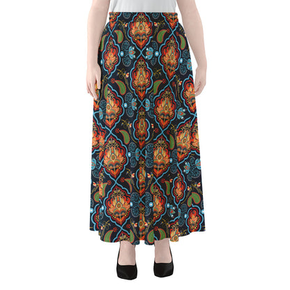 Indian Floral Paisley Pattern Print Chiffon Maxi Skirt