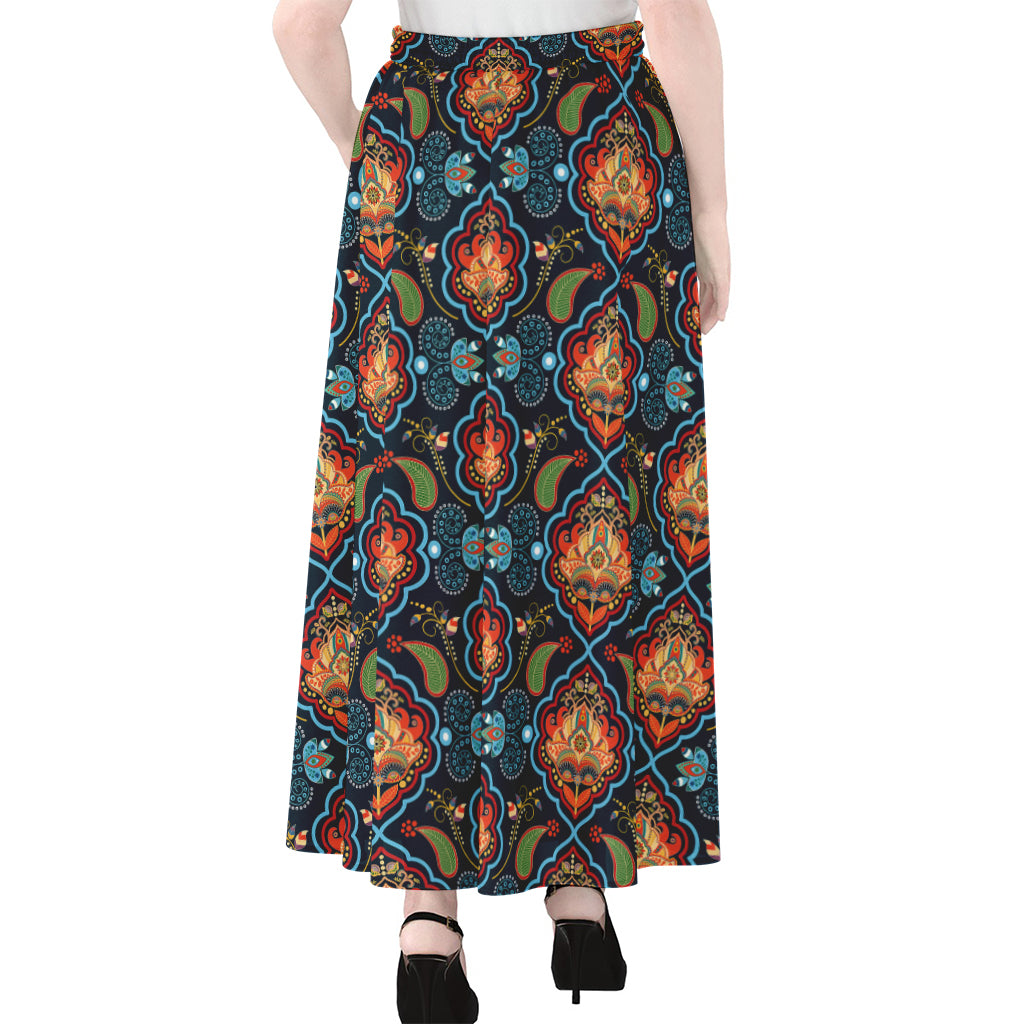 Indian Floral Paisley Pattern Print Chiffon Maxi Skirt