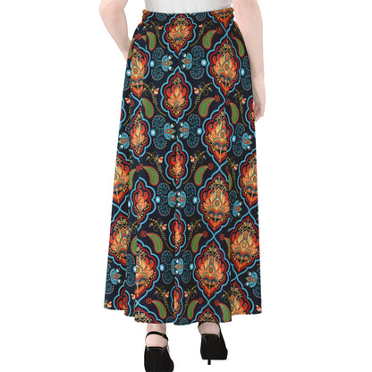Indian Floral Paisley Pattern Print Chiffon Maxi Skirt