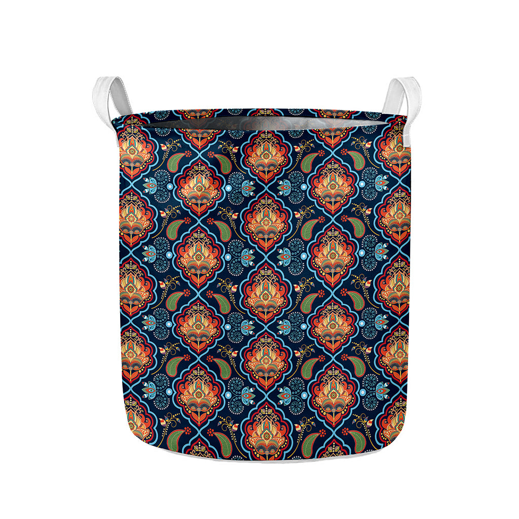 Indian Floral Paisley Pattern Print Collapsible Laundry Basket