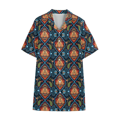 Indian Floral Paisley Pattern Print Cotton Hawaiian Shirt