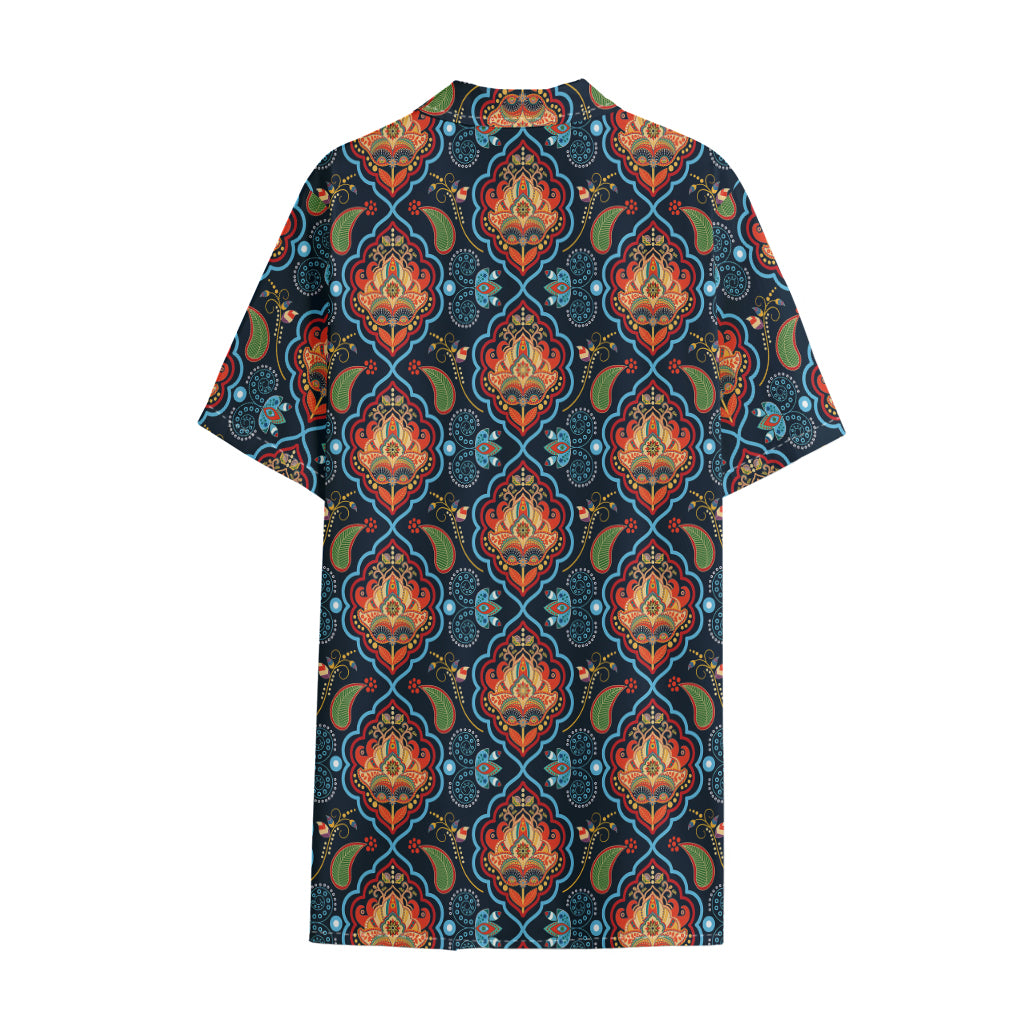 Indian Floral Paisley Pattern Print Cotton Hawaiian Shirt