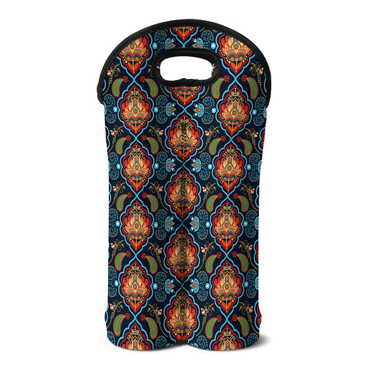 Indian Floral Paisley Pattern Print Double Neoprene Wine Tote