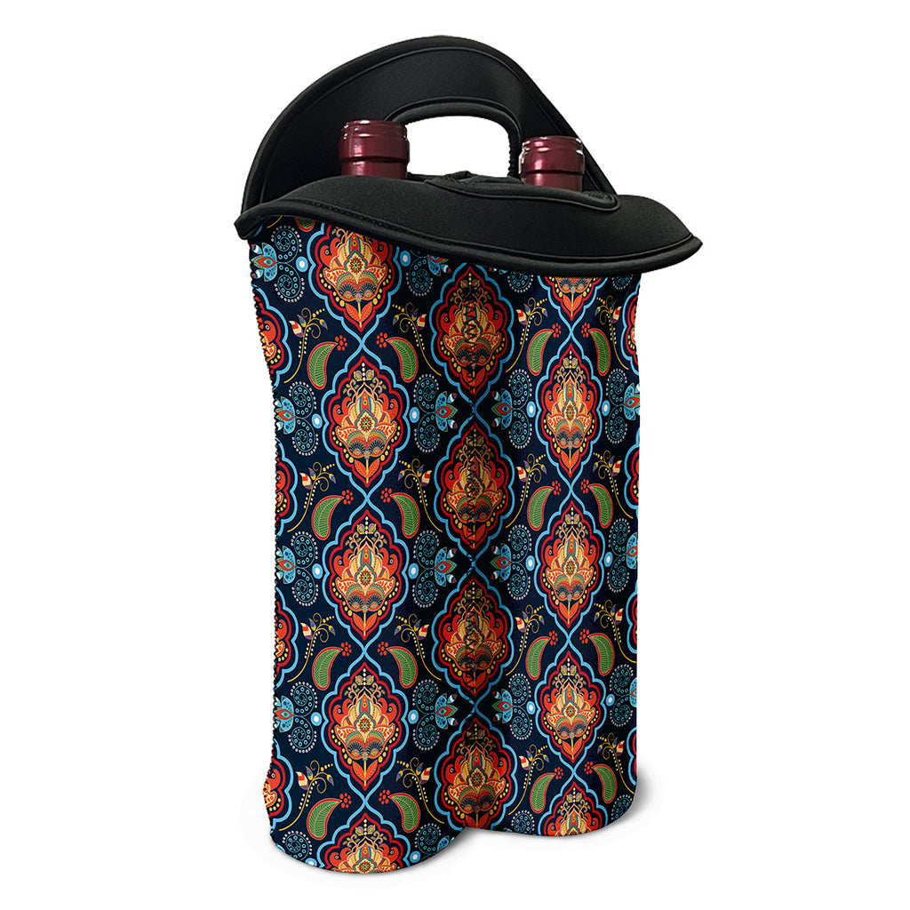 Indian Floral Paisley Pattern Print Double Neoprene Wine Tote