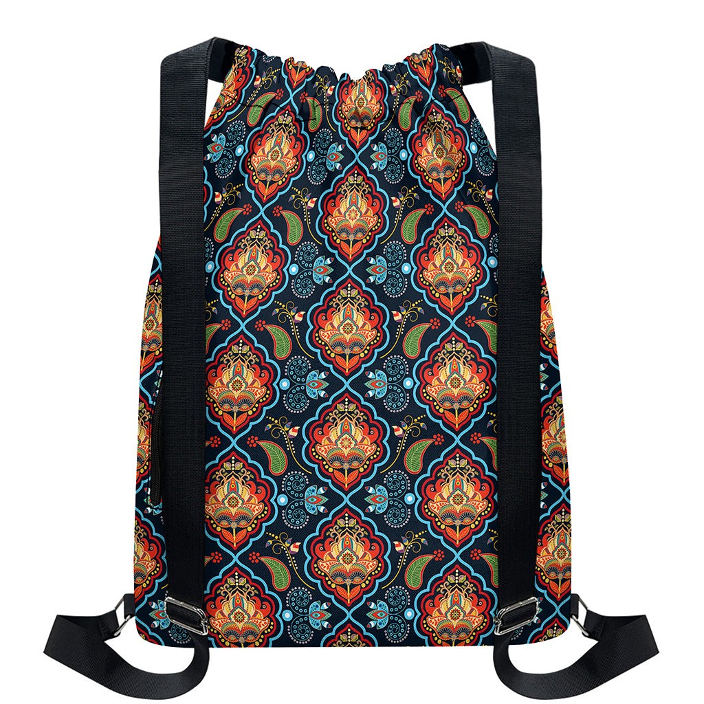 Indian Floral Paisley Pattern Print Drawstring Backpack