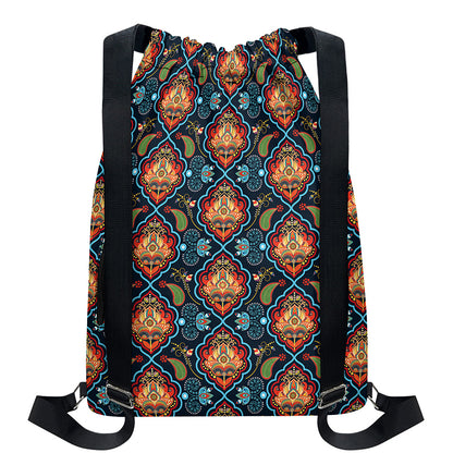 Indian Floral Paisley Pattern Print Drawstring Backpack