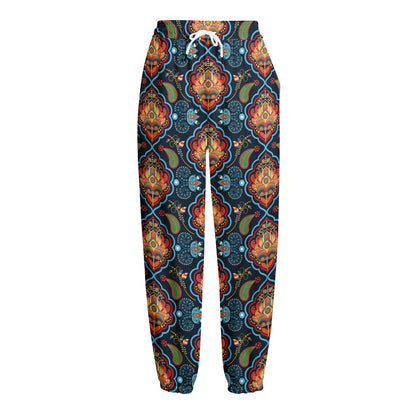 Indian Floral Paisley Pattern Print Fleece Lined Knit Pants